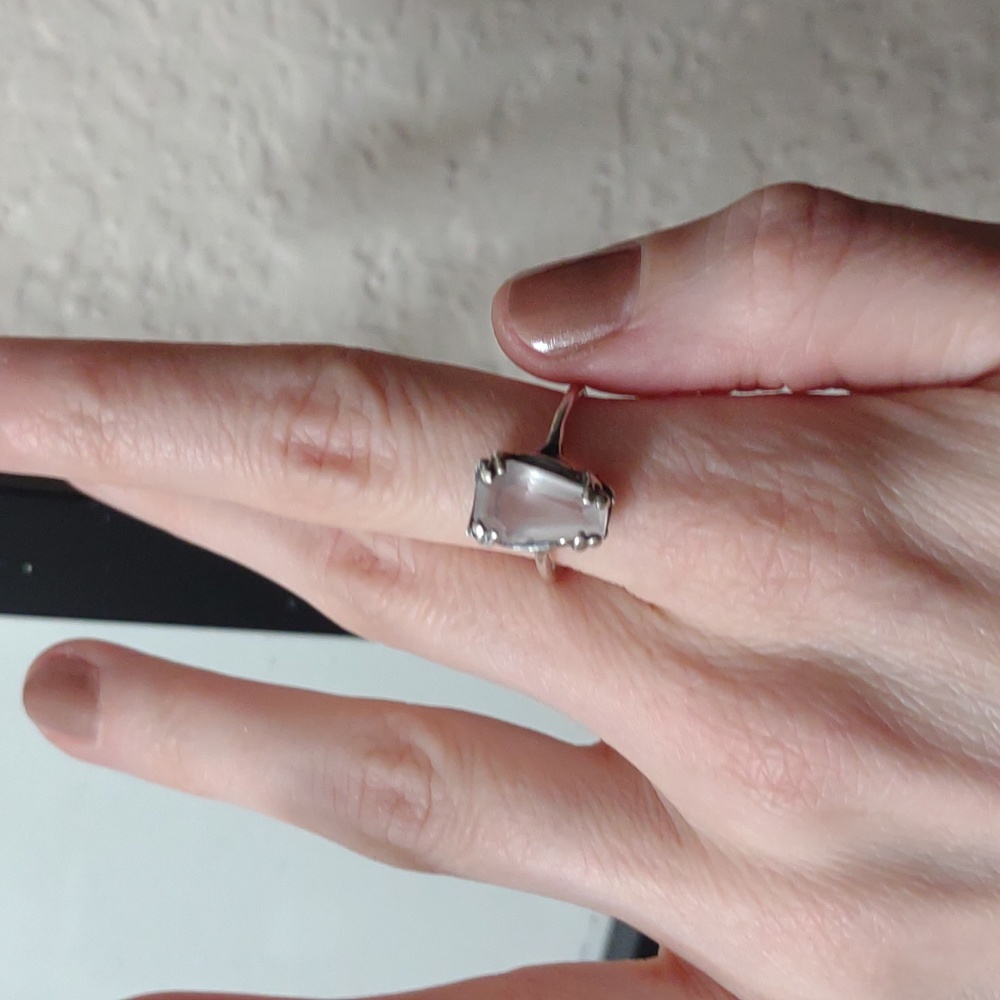 Bloodmilk Rose quartz small coffin ring